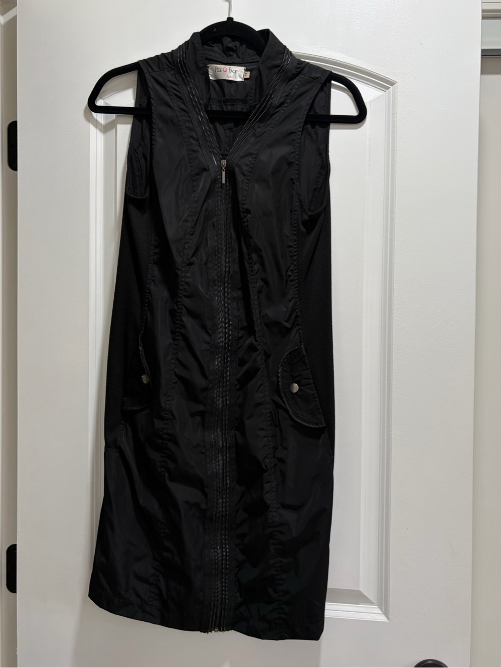 Vintage Pile Ou Face Paris Black Utility Vest Dress Front Zip.